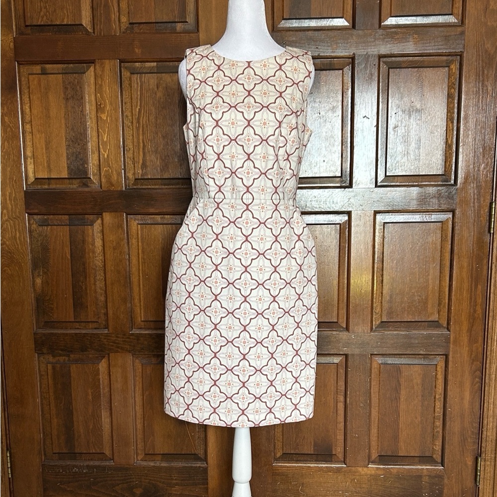 Boden Talia Trellis Sheath Dress Size 6L Pink Ivory Textured Cotton Pockets - Picture 2 of 13